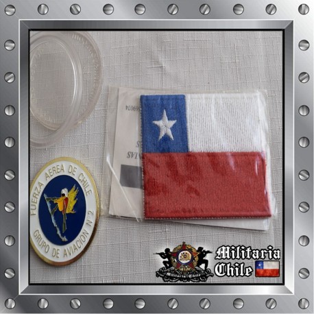 Lote coin y parche bandera chilena, coin and patche chilean flag.